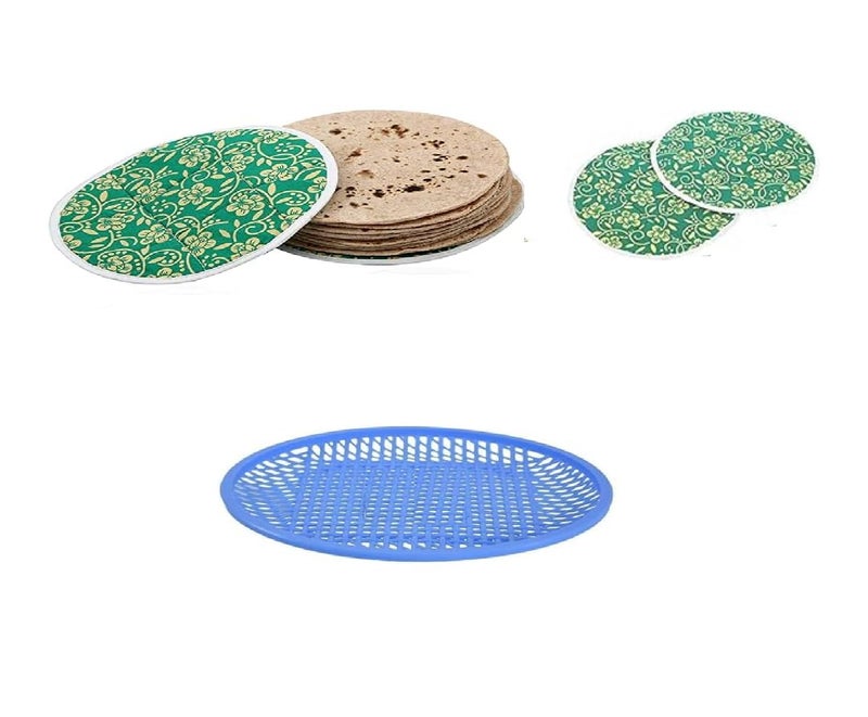 DAIDSUKE Pack Of 2 Cotton Round Premium Roti Cover Traditional Rumal to Keep Fresh Chapati With FREE 1 Unbreakable Plastic chapati Plate Sandwich Bread Plate Multi Color - Image 1