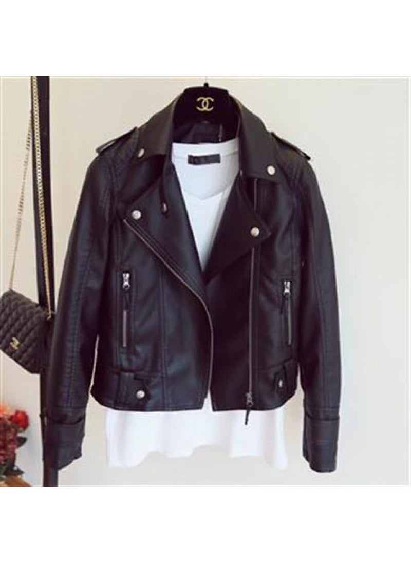 Generic - Womens Fashion PU Leather Jacket Slim Fit Black - Image 1