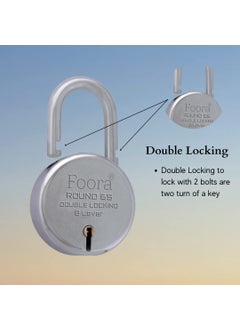 Foora Foora New Round 65mm Lock Metal Body Double Locking 8 Steel Lever 5 Silver Keys with Keychain Silver Finsih Made in India Export in USA Canada  - Image 3