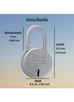 Foora Foora New Round 65mm Lock Metal Body Double Locking 8 Steel Lever 5 Silver Keys with Keychain Silver Finsih Made in India Export in USA Canada  - Image 5