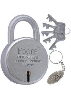 Foora Foora New Round 65mm Lock Metal Body Double Locking 8 Steel Lever 5 Silver Keys with Keychain Silver Finsih Made in India Export in USA Canada  - Image 1