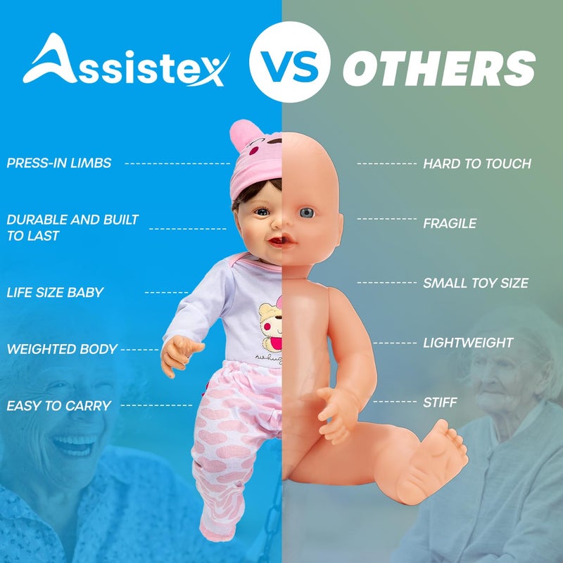 Assistex Reborn Baby Doll - 22" Lifelike Therapy Doll for Seniors with Dementia - Weighted, Soft Body, Realistic Newborn for Nursing Homes for Comfort and Relief - Gift for Elderly with Picture Book - Image 3