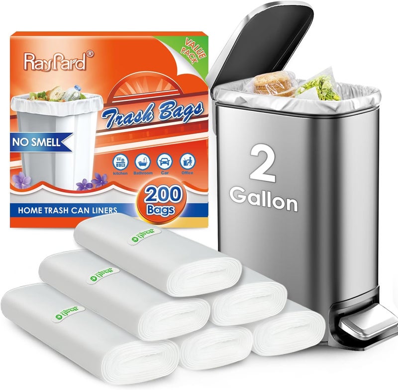 RayPard 200 Counts 2 Gallon Small Trash Bags - Clear Garbage Liners for Home, Office, Kitchen, and Bathroom - Image 1