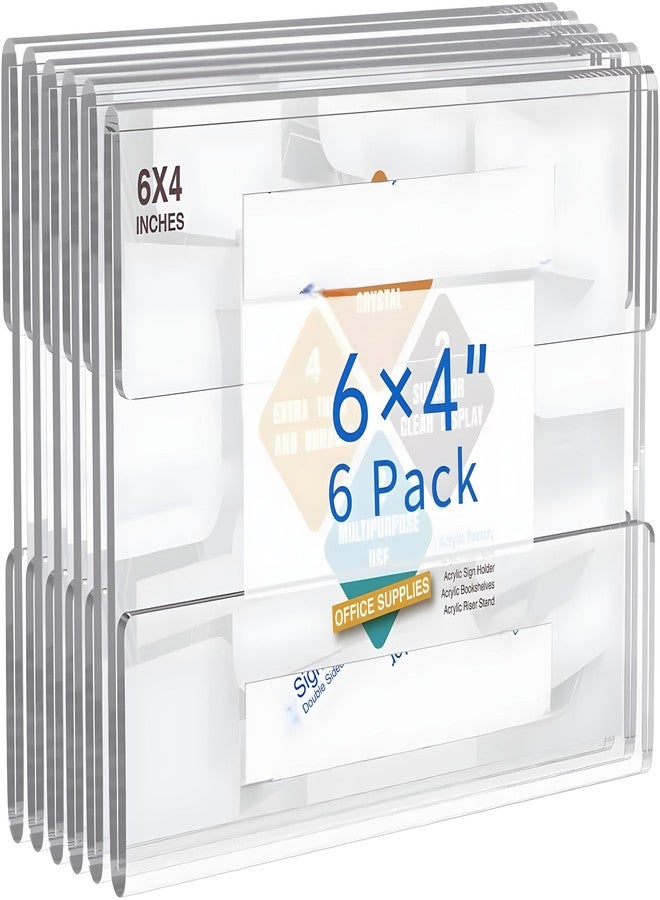 RAPAL 6 Pack Clear Acrylic Sign Holder Wall Mount,Horizontal Clear Wall Frame No Drilling Wall Mounted Sign Holder for Office, Home,Photo(6x4 inch) - Image 1