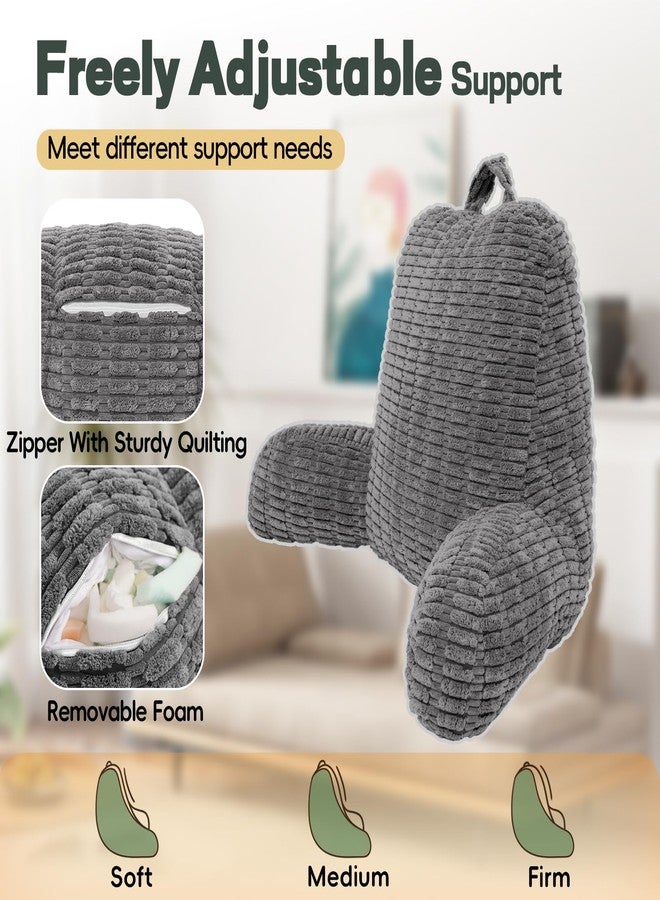 LUISOF 21" Higher Large Reading Pillow for Bed Adult, Back Pillow for Bed Sitting Up with Memory Foam Back Support with Arms Rest for Couch Chair Gray - Image 5
