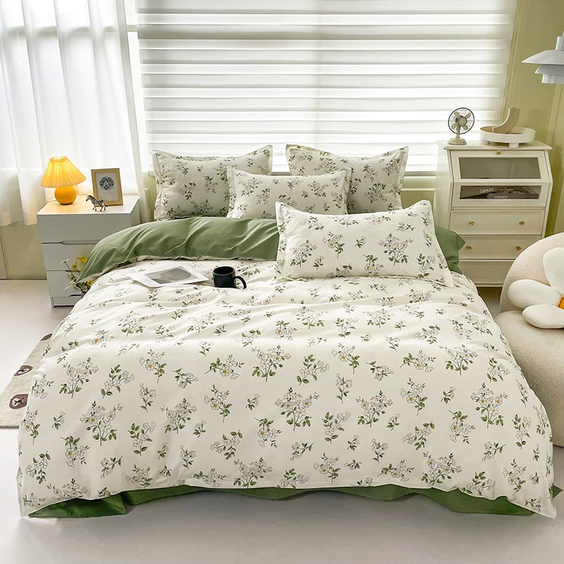 Popular Four-Season High-End Summer And Autumn Brushed Bed Sheetss Thickened Four-Piece Set Student Dormitory Single Plant Flower Quilt Cover - Image 1