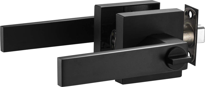 Berlin Modisch Contemporary Square Privacy Lever Door Handle Easy to Open Locking Lever Set [for Bedroom or Bathroom] Reversible for Right & Left Sided Doors Heavy Duty - Iron Black Finish - Image 2