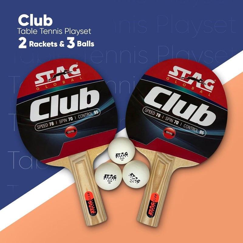 STAG Global Club Professional Table Tennis (T.T) Set| Premium ITTF Approved Rubber- Table Tennis Rackets and T.T Balls Included| All-in-One Ping Pong Paddle Playset - Table Game Accessories - Image 2