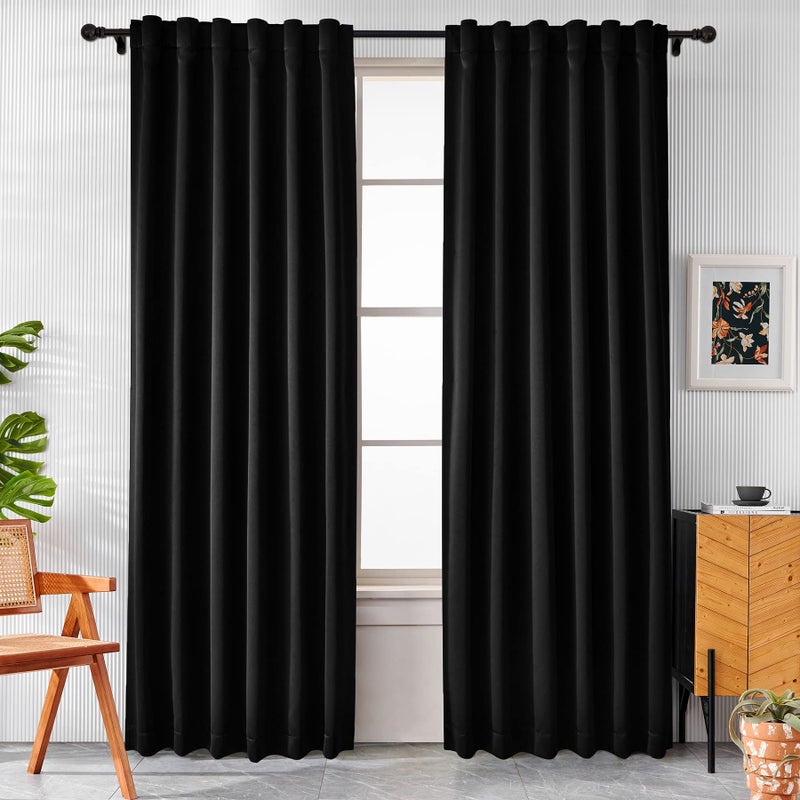 Pickluc Blackout Curtains 96 Inches Long 2 Panels, Black Out Drapes for Bedroom or Living Room, Back Tab and Rod Pocket Top, Set of Two, Black, 52" Wide and 96" Length. - Image 1