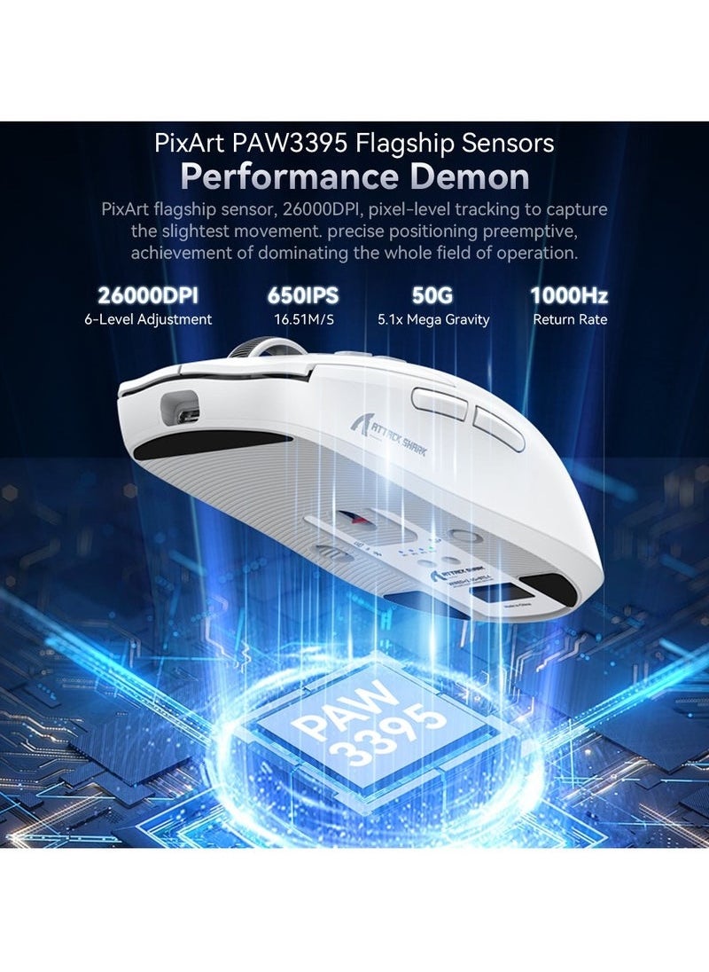 Attack Shark - X6 Lightweight Wireless Gaming Mouse with 3 Mode Wired 2.4G BT5.2 Up to 26K DPI RGB Touch Magnetic Charging Base (with Tape) - Image 1