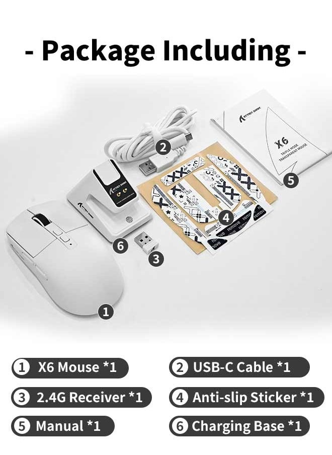 Attack Shark - X6 Lightweight Wireless Gaming Mouse with 3 Mode Wired 2.4G BT5.2 Up to 26K DPI RGB Touch Magnetic Charging Base (with Tape) - Image 1