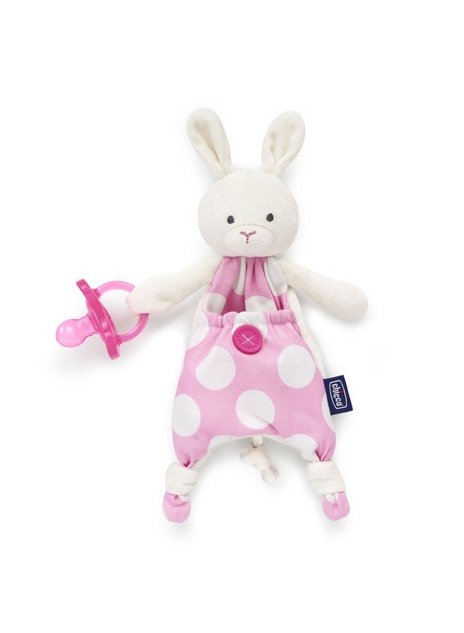 Chicco Pocket Buddies Soft Pacifier Holder-Lovey, Soothing Plush Toy Animal 0m+, Pink Bunny - Image 1