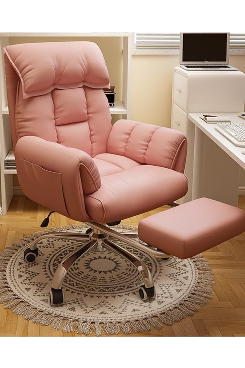 Arabest كرسي ألعاب مع مسند للقدم ومسند للذراع، مقعد دوار 360°، كرسي مكتب قابل للإمالة للمكتب وغرفة النوم - لون وردي - Image 1