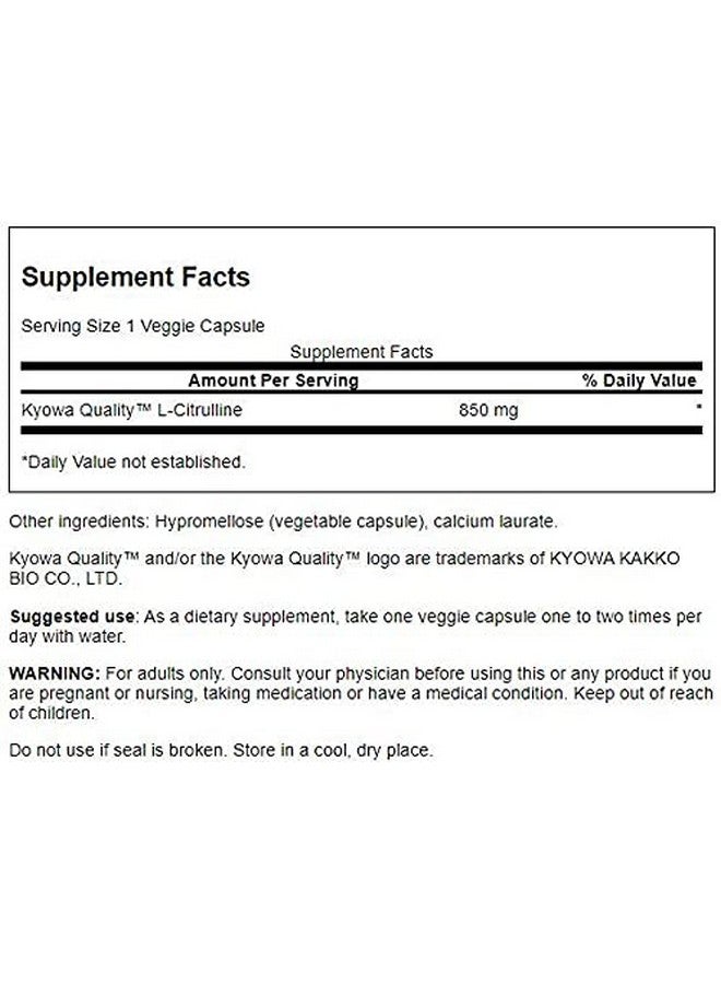 SWANSON Lcitrulline Natural Supplement Promoting Cardiovascular Health  Energy Support Helps Increase Circulation 60 Capsules 850Mg Each - Image 3
