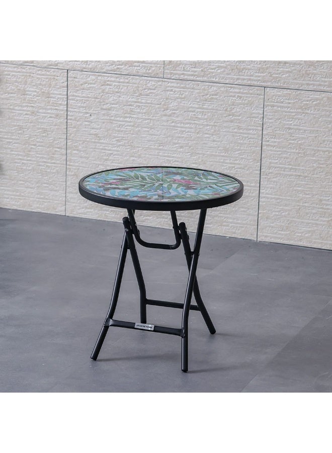 DANUBE HOME طاولة جانبية من أوقيانوس بريز فلورا - مجموعة طعام خارجية أنيقة للشرفات والفناءات، مصنوعة من الفولاذ والزجاج المتين، تصميم قابل للطي لسهولة التخزين، قطعة تزيين مثالية - Image 1