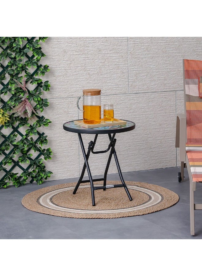 DANUBE HOME طاولة جانبية من أوقيانوس بريز فلورا - مجموعة طعام خارجية أنيقة للشرفات والفناءات، مصنوعة من الفولاذ والزجاج المتين، تصميم قابل للطي لسهولة التخزين، قطعة تزيين مثالية - Image 5