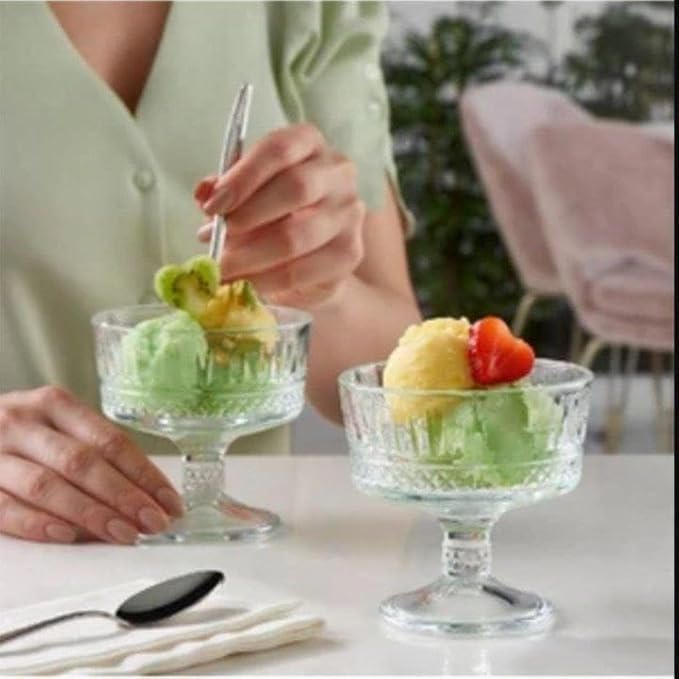 ConvertKitchen Glass Ice Cream Bowls Set of 6 Footed Dessert Cups 75oz 250ml for Sundae Parfait Ice Cream Fruit and Cocktails Elegant Glass Dessert Cups for Parties Set of 6 - Image 2