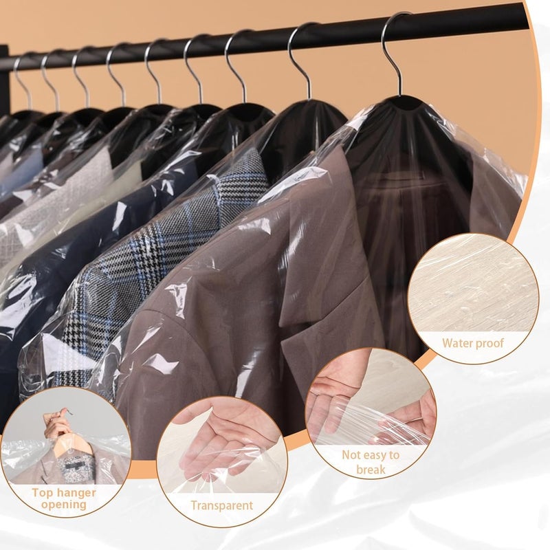 RAMONI 50 Pcs Plastic Hanging Garment Bag Transparent Dust proof Covers for Clothes Universal Size Coat Cover Suit Cover Dress Cover for Wardrobe 60 x 90 cm - Image 3