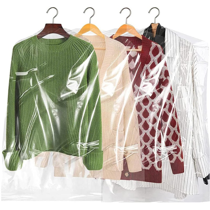 RAMONI 50 Pcs Plastic Hanging Garment Bag Transparent Dust proof Covers for Clothes Universal Size Coat Cover Suit Cover Dress Cover for Wardrobe 60 x 90 cm - Image 1