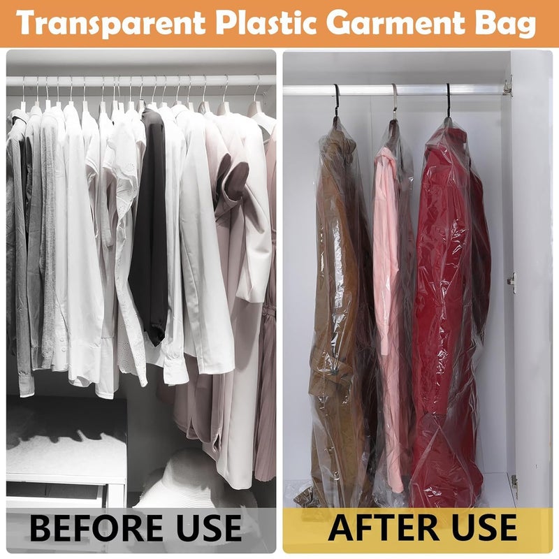 RAMONI 50 Pcs Plastic Hanging Garment Bag Transparent Dust proof Covers for Clothes Universal Size Coat Cover Suit Cover Dress Cover for Wardrobe 60 x 90 cm - Image 4