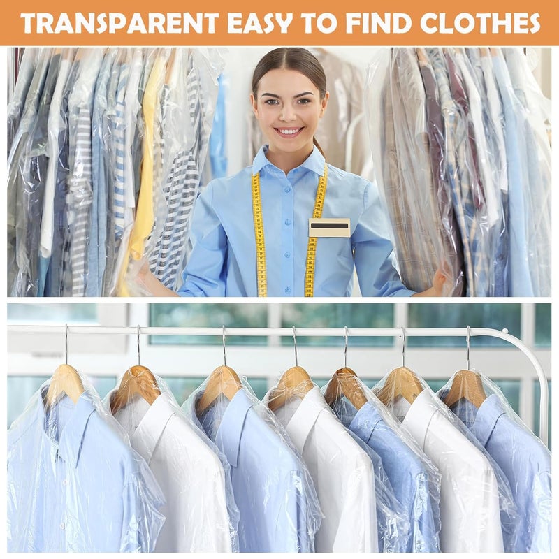 RAMONI 50 Pcs Plastic Hanging Garment Bag Transparent Dust proof Covers for Clothes Universal Size Coat Cover Suit Cover Dress Cover for Wardrobe 60 x 90 cm - Image 5
