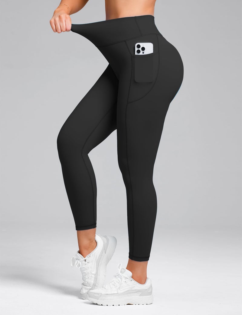 Unthewe Naked-Feel No Front Seam Leggings for Women - High Waisted Buttery Soft Workout Yoga Pants 25"(U805-Black-M) - Image 2