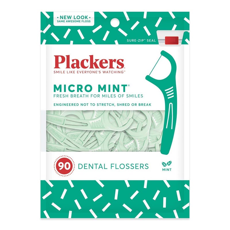 PLACKERS Micro Mint Freshens Breath, Dental Flossers Mint 90 Each ( Pack of 10) - Image 1