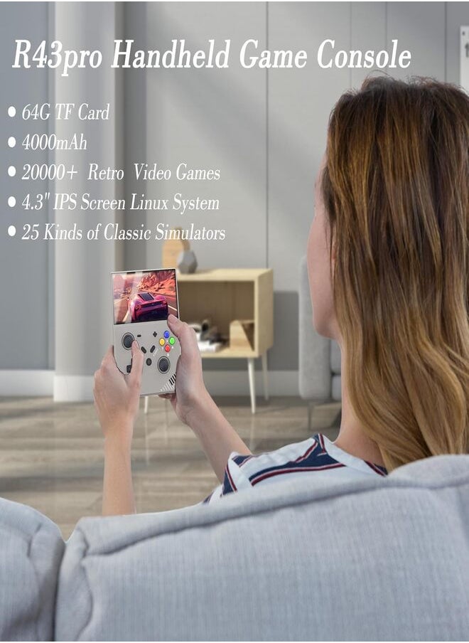 M18 Retro Handheld Game Console with 4.3" IPS Display, 64G/128G, 20,000+ Preloaded Games, RK3566 Quad-Core, Multi Emulator, USB-C, 4000mAh Battery, Portable for Kids & Adults – Black Transparent