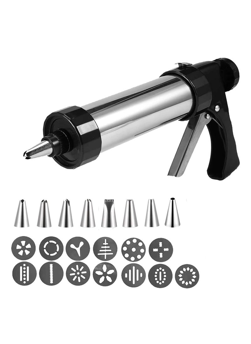 Generic Cookie Press, Baking-Stainless Steel Cookie Press Gun+13 Cookie Discs+8 Icing Nozzles, Spritz Cookie Press Gun Kit for Making and Decorating Cookies  - Image 1