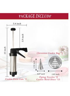 Generic Cookie Press, Baking-Stainless Steel Cookie Press Gun+13 Cookie Discs+8 Icing Nozzles, Spritz Cookie Press Gun Kit for Making and Decorating Cookies  - Image 2