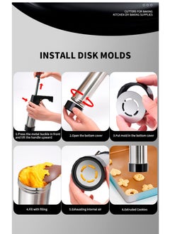 Generic Cookie Press, Baking-Stainless Steel Cookie Press Gun+13 Cookie Discs+8 Icing Nozzles, Spritz Cookie Press Gun Kit for Making and Decorating Cookies  - Image 5