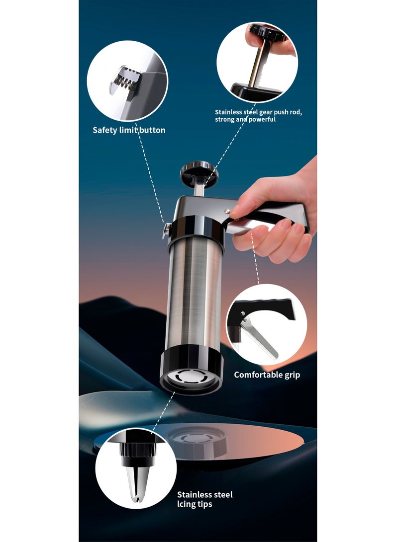 Cookie Press, Baking-Stainless Steel Cookie Press Gun+13 Cookie Discs+8 Icing Nozzles, Spritz Cookie Press Gun Kit for Making and Decorating Cookies
