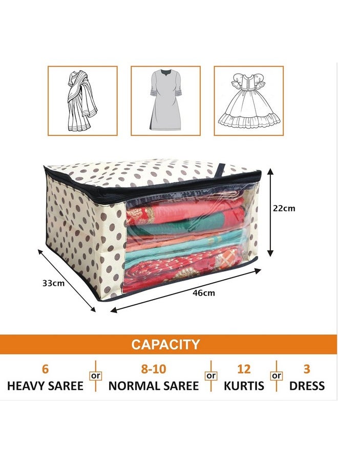 Kuber Industries Kuber Industries Pack of 6 Polka Dot Saree Cover | Clothes Organizer For Wardrobe | Storage Organizer For Saree- Suit-Shirt-Lehanga | Saree Cover With Zip | Black & Ivory  - Image 5