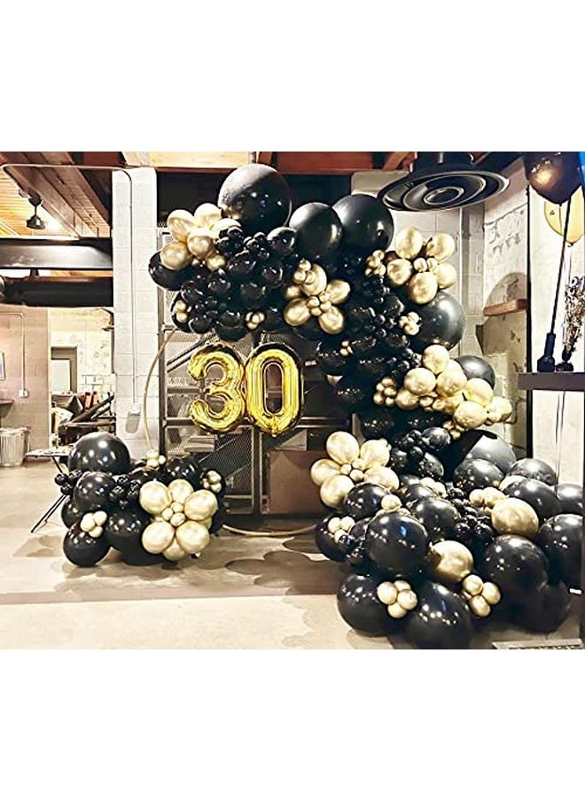 بالونار مجموعة بالونات جارلاند ذهبية وسوداء من BALONAR مكونة من 136 قطعة مع بالونات كروم معدنية مقاس 18105 بوصة لحفلات أعياد الميلاد والتخرج وحفلات توديع العزوبية وحفلات الزفاف وحفلات استقبال المولود والذكرى السنوية  - Image 3