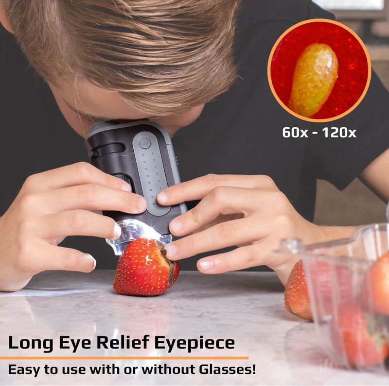 Carson Carson MicroBrite Plus 60x-120x LED Lighted Pocket Microscope, Portable Handheld Microscope STEM Toy, Mini Microscope for Student Science Lab, Educational Portable Microscope (MM-300) - Image 4