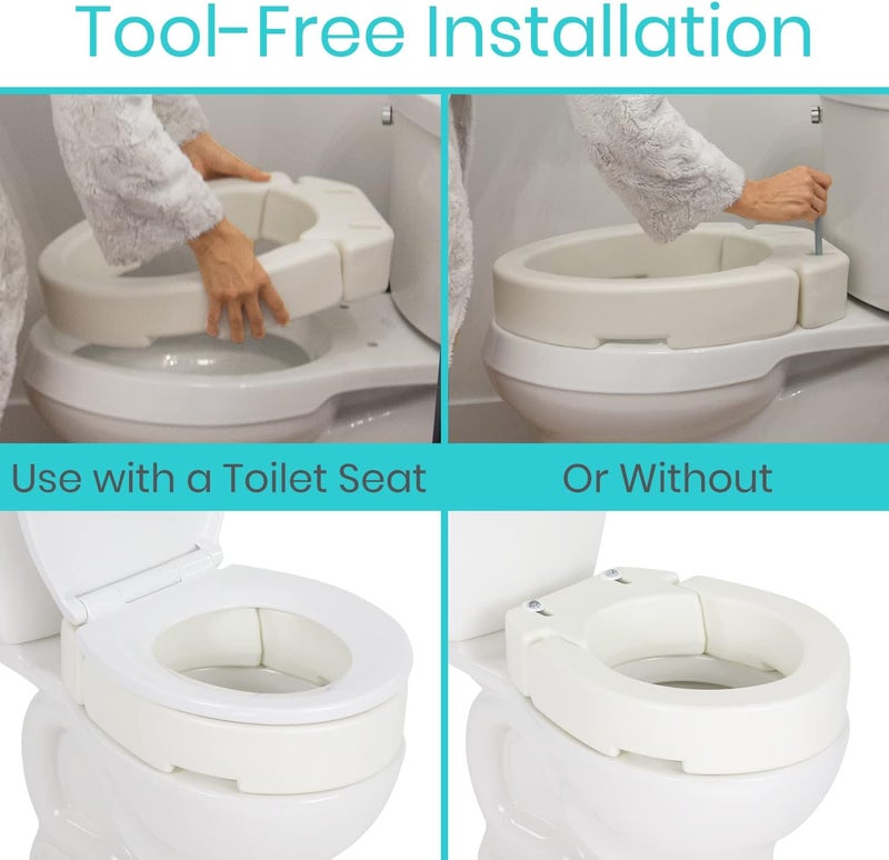VIVE Raised Toilet Seat (Elongated, Adds 3.5 Inches) - Elevated Toilet Seat Riser & Extender for Seniors & Handicap - High Rise Toilet Extension for Elderly - Portable Commode Toilet Booster for Adult - Image 4