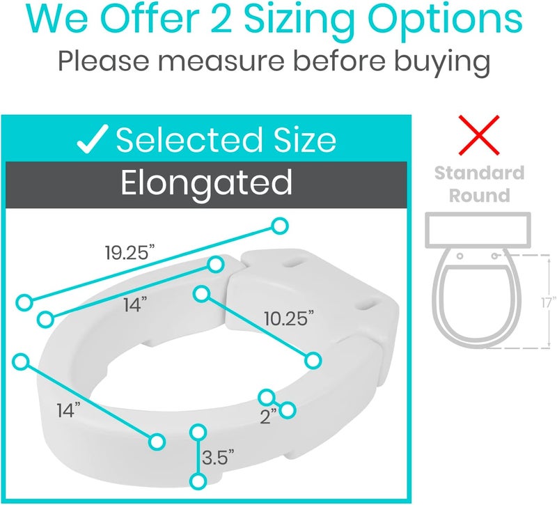 VIVE Raised Toilet Seat (Elongated, Adds 3.5 Inches) - Elevated Toilet Seat Riser & Extender for Seniors & Handicap - High Rise Toilet Extension for Elderly - Portable Commode Toilet Booster for Adult - Image 5