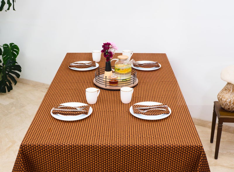 RUSTIQUE LINENS 100% Cotton Textured Check Tablecloth for 6 to 8 Seater – Water & Stain Resistant Dining Table Cover – Heavyweight, Washable – Chrome Yellow (230 x 150 CM) - Image 1