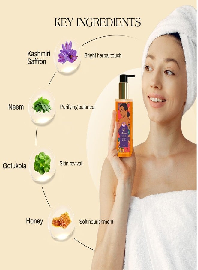 Ashpveda Kashmiri Saffron & Neem Ayurvedic Body Wash | Brightening & Even Skin Tone, Deep Cleansing & Soothing | Herbal & Natural Shower Gel (30 ml) - Image 4