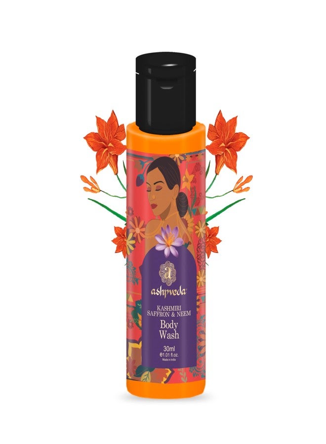 Ashpveda Kashmiri Saffron & Neem Ayurvedic Body Wash | Brightening & Even Skin Tone, Deep Cleansing & Soothing | Herbal & Natural Shower Gel (30 ml) - Image 1