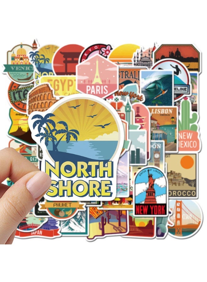 NIBEMINENT 50 Pcs Travel City Scenery Deco Kit Waterproof Stickers, High Definition Printing Bright Colors, Suitable for Laptop Skateboard Luggage Water Bottle Guitar DIY - Image 2