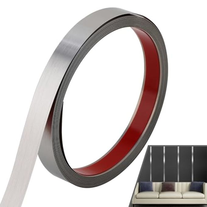 Lunghaa Peel And Stick Metal Finish Molding Trim, Stainless Steel Strip For Wall, Mirror Frame, Fireplace And Craft Decoration (Brushed Silver, 19.7 Ft X 0.6 In) - Image 1