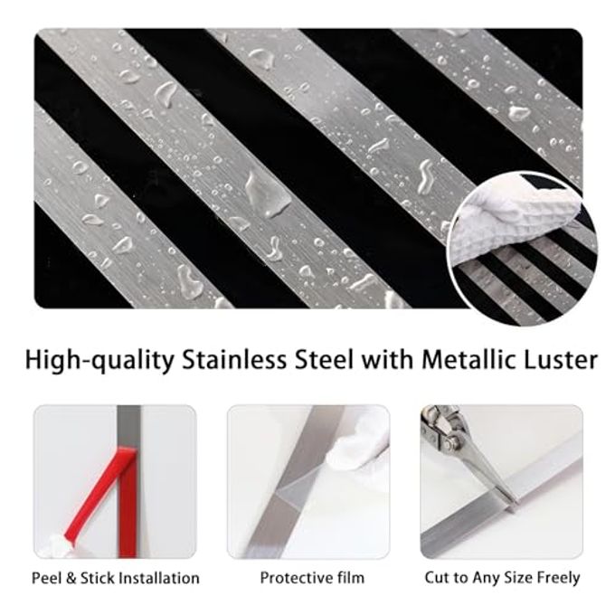Lunghaa Peel And Stick Metal Finish Molding Trim, Stainless Steel Strip For Wall, Mirror Frame, Fireplace And Craft Decoration (Brushed Silver, 19.7 Ft X 0.6 In) - Image 3