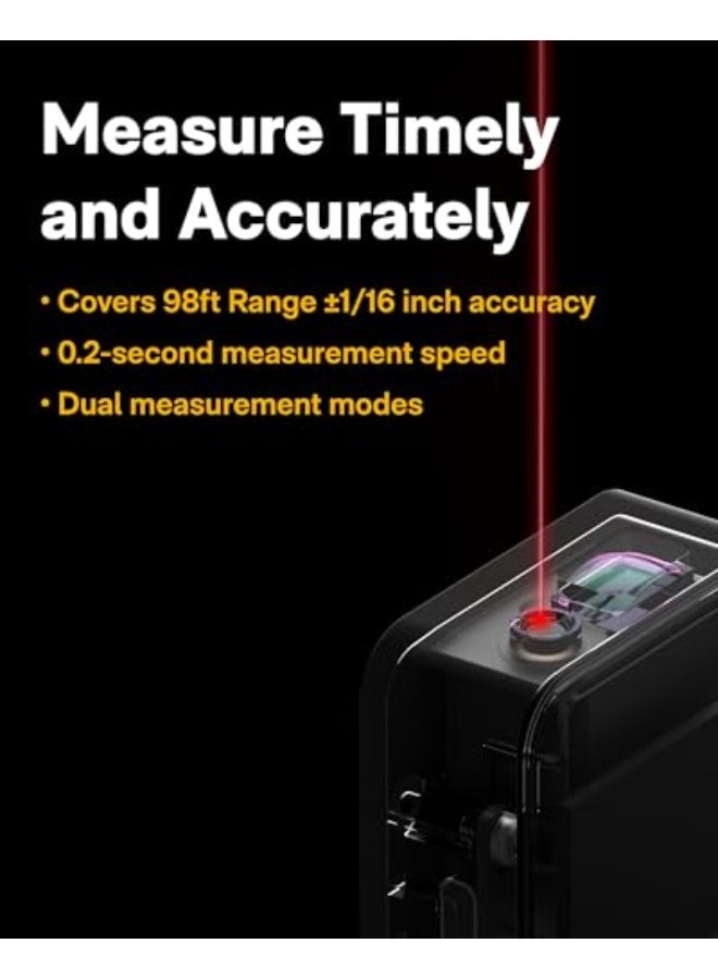 Hoto Digital Laser Meter with Bluetooth and iRing Mount, 98 ft, ±1/16 inch accuracy, two measuring modes, interchangeable meter/foot units, and Type-C charging. - Image 3