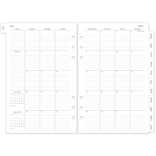 Homlive 2026-2027 Monthly Planner Refill, A5 Medium Planner Inserts for 6 Holes, 5.5"x8.5", Jul. 2026 - Dec. 2027, 18 Monthly Calendars with Laminated Tabs, 6-Hole Punched - Image 1