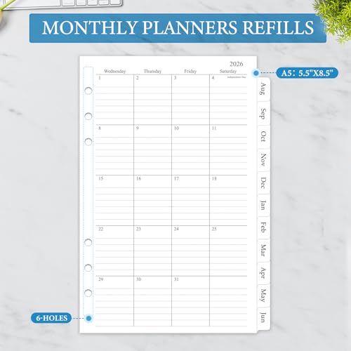 Homlive 2026-2027 Monthly Planner Refill, A5 Medium Planner Inserts for 6 Holes, 5.5"x8.5", Jul. 2026 - Dec. 2027, 18 Monthly Calendars with Laminated Tabs, 6-Hole Punched - Image 2