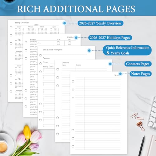 Homlive 2026-2027 Monthly Planner Refill, A5 Medium Planner Inserts for 6 Holes, 5.5"x8.5", Jul. 2026 - Dec. 2027, 18 Monthly Calendars with Laminated Tabs, 6-Hole Punched - Image 5