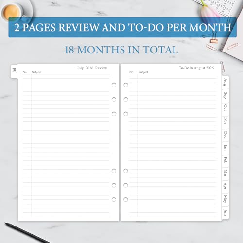 Homlive 2026-2027 Monthly Planner Refill, A5 Medium Planner Inserts for 6 Holes, 5.5"x8.5", Jul. 2026 - Dec. 2027, 18 Monthly Calendars with Laminated Tabs, 6-Hole Punched - Image 4
