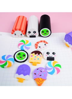KASTWAVE Cute Cartoon Food Eraser, Sushi Desserts Desk Pet Erasers for Kids Cute Fun Erasers for Students Bulk Long Pencil Erasers for School Supplies Prize Gifts Party Favors 12 Pack  - Image 3