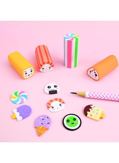KASTWAVE Cute Cartoon Food Eraser, Sushi Desserts Desk Pet Erasers for Kids Cute Fun Erasers for Students Bulk Long Pencil Erasers for School Supplies Prize Gifts Party Favors 12 Pack  - Image 5